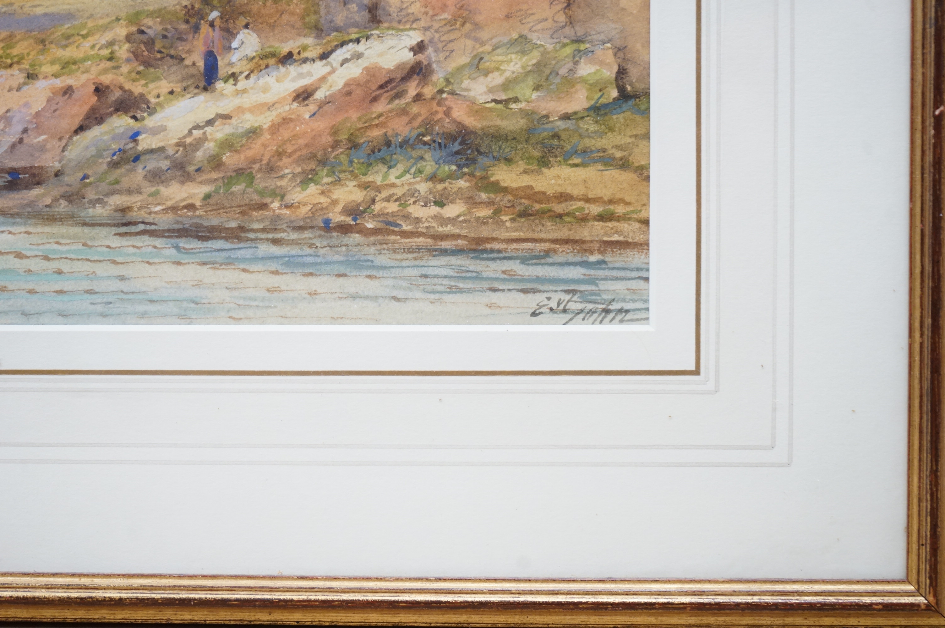 Edwin St. John (aka Frank Catano) (fl. 1880-1920), Italian lakeside view, signed, watercolour, 28 x 45cm